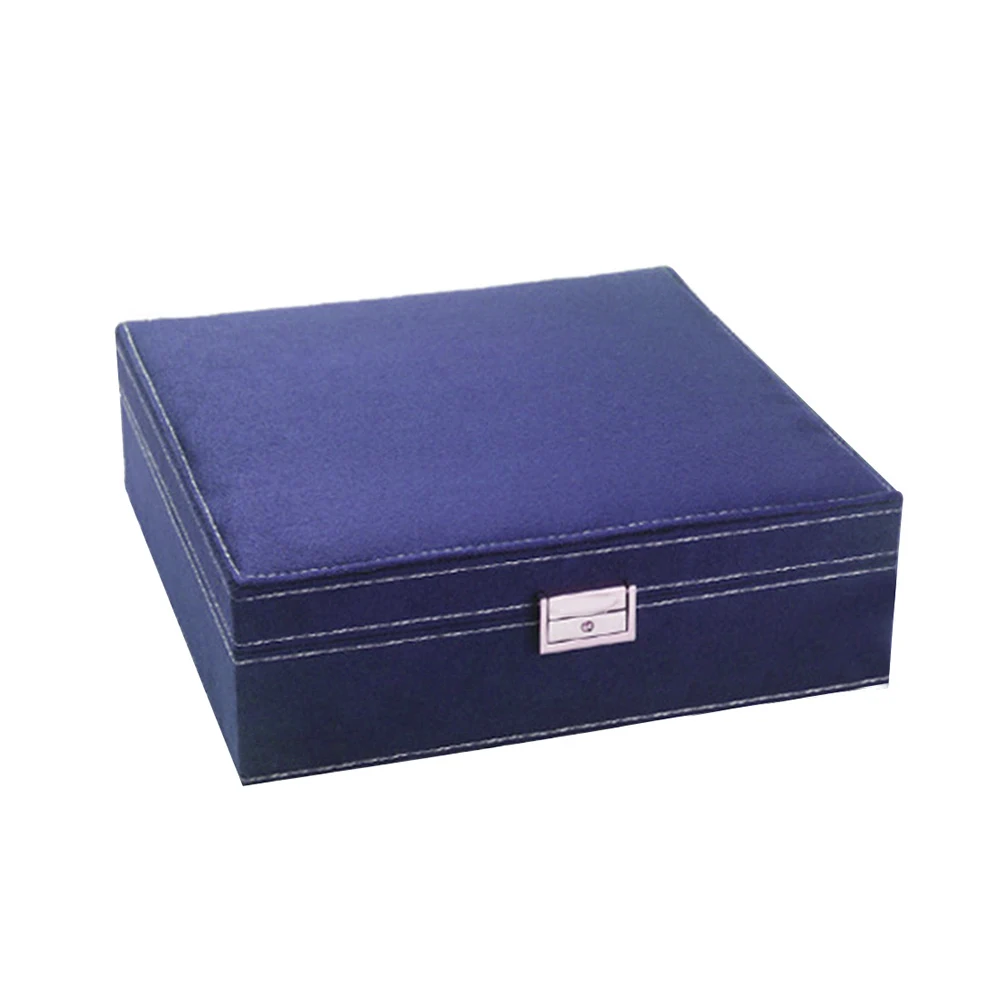 Navy Blue Высокое качество два слоя ворса деревянная шкатулка Органайзер Дисплей Чехол для хранения с замком - Цвет: Navy Blue