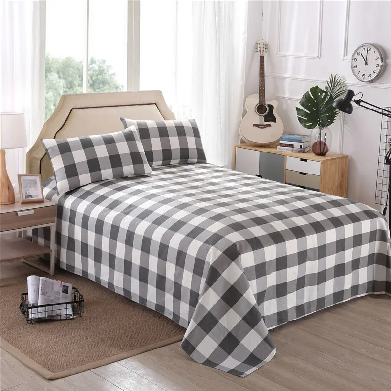 Толстая льняная потертая хлопковая простыня с принтом в клетку мягкая дышащая