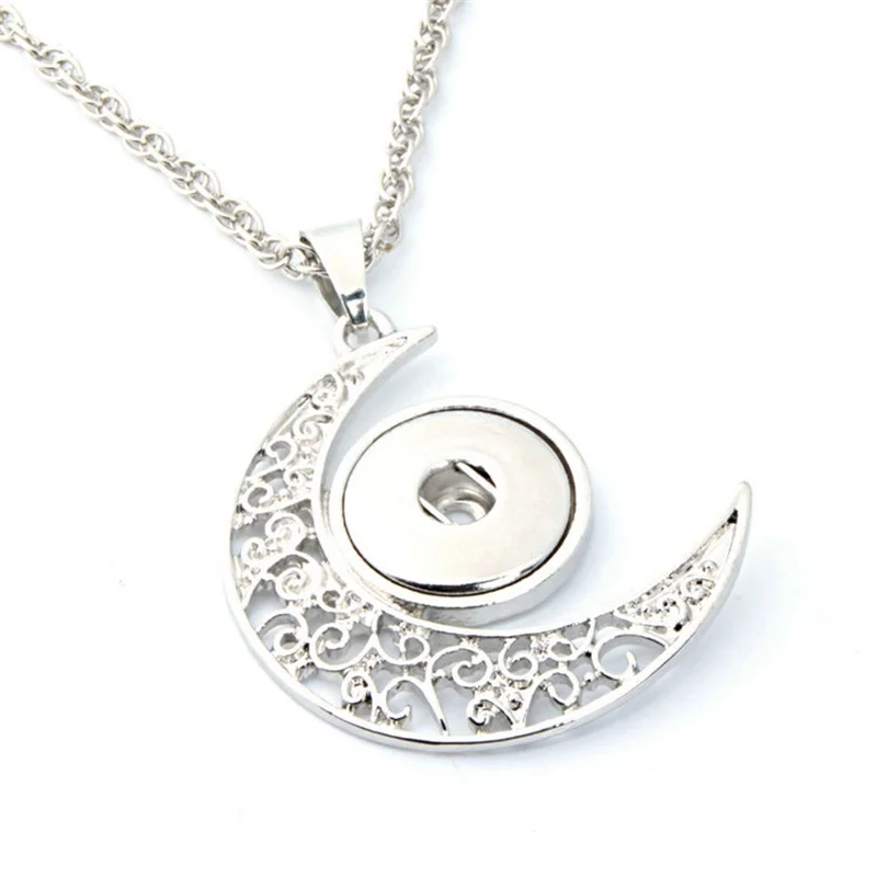 Горячий металлический полый луноходный кулон с кнопкой ожерелье DIY 18 мм кнопки