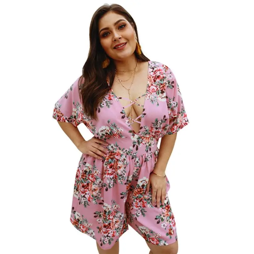 Женский пляжный комбинезон Boho шифоновый короткий с v образным вырезом большие