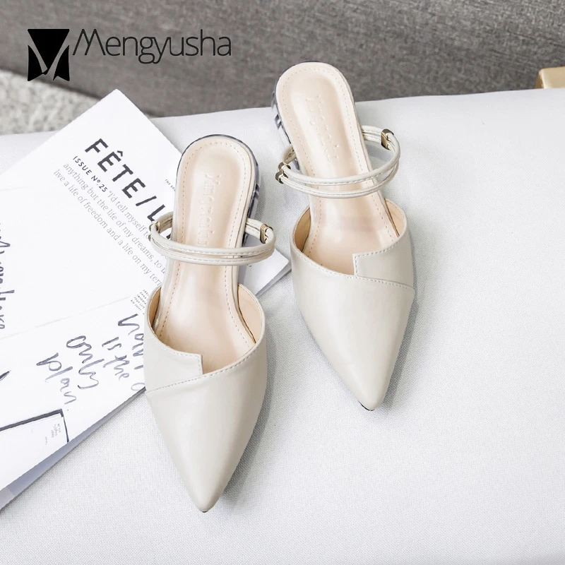 Женские шлепанцы с заостренным носком на каблуке кристаллами дизайнерские