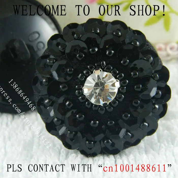 Пластиковая Красивая пуговица с бусинами ручной работы черная диаметром 32 мм