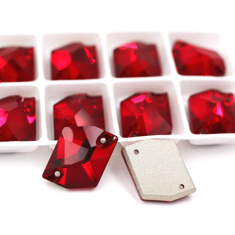 Red Новинка, 13x17 мм, Шестигранная форма, мокко, двойное отверстие, стекло, кристалл, пришивные стразы с плоской задней стороной, для одежды, свадебные украшения - Цвет: Red