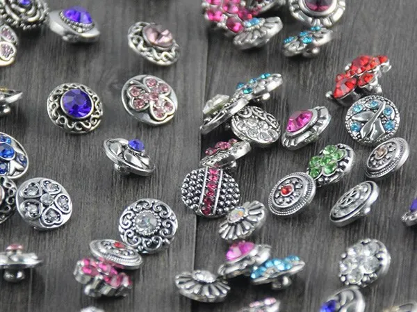 

50pcs/lot High quality Mix Many styles 12mm Snap Button Charm Rhinestone Styles Button Ginger Snaps Jewelry