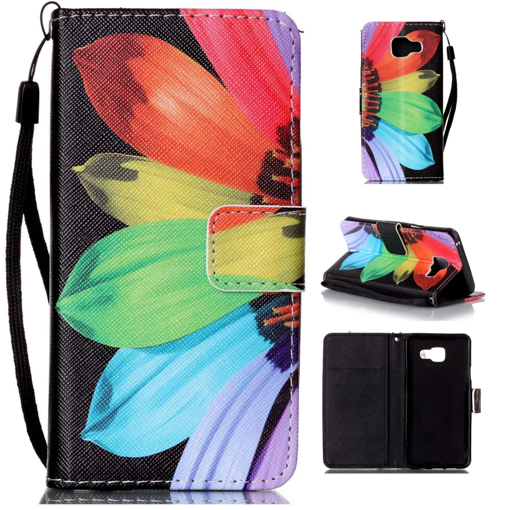 Colorful Flower Petals Leather Flip Stand Wallet Holder + Hand Strap Skin Cover Case For Samsung Galaxy A3 2016 A310 Funda Capa |