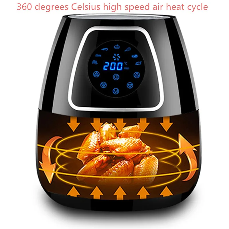 220V 5L Электрический Воздушный Фрайер без дыма и масляность картофеля-фри Maker машина с антипригарным покрытием, Малый бытовый Электрический Еда фритюрница с двумя решетками EU/AU/UK/US