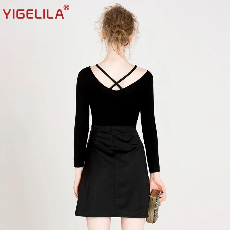 YIGELILA 2019 женское черное платье модное сексуальное с v-образным вырезом без спинки