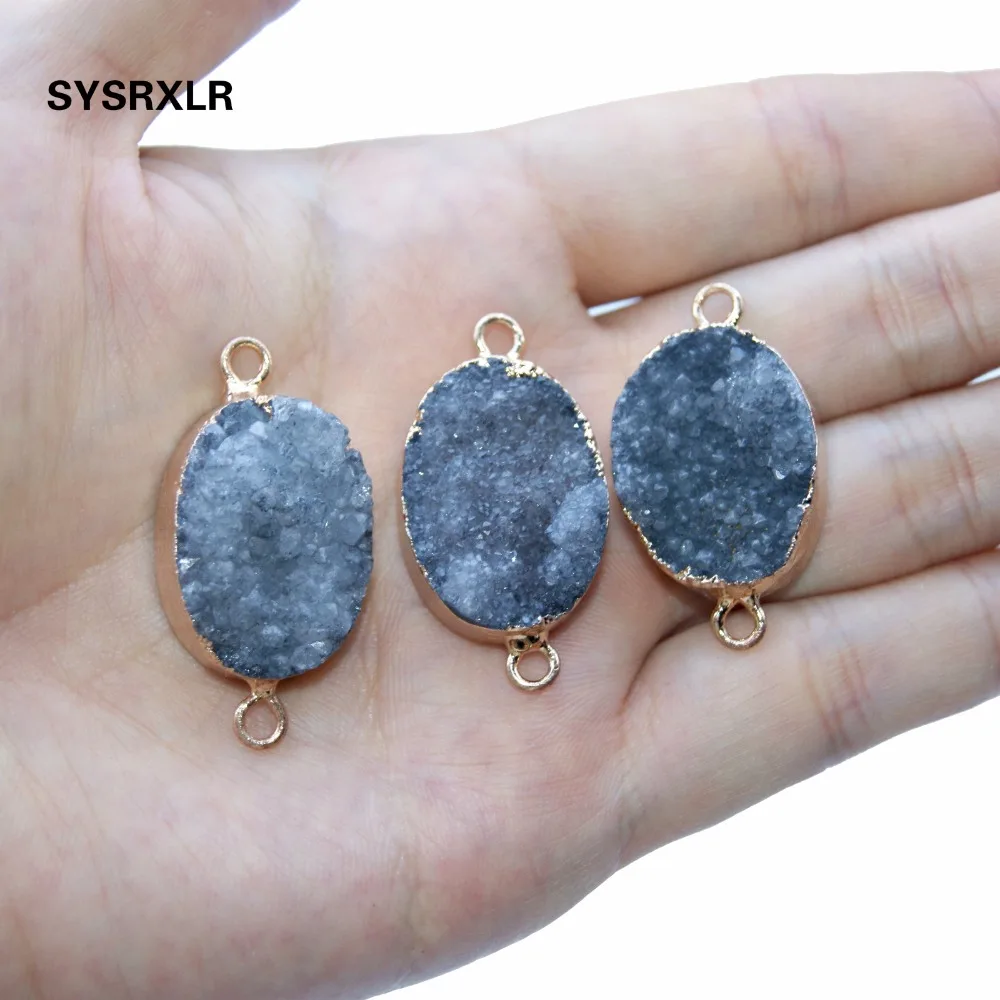 Оптовая продажа серое ожерелье из натурального хрусталя Druse эллиптическое с 2