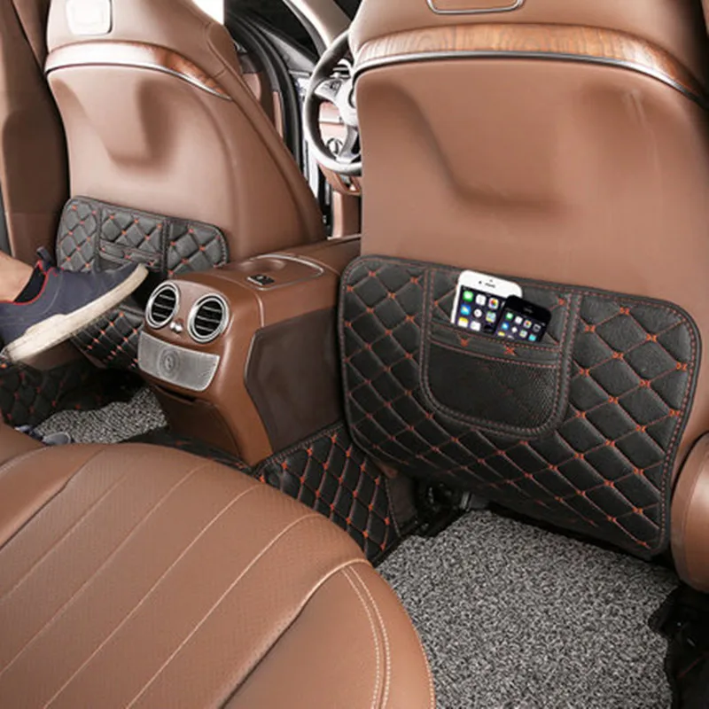 Black Автокресло спинка анти Kick Pad Кожа Анти Грязный коврик 2 шт. для Mercedes Benz E Class W213 E300 E200 E320 - Название цвета: Black