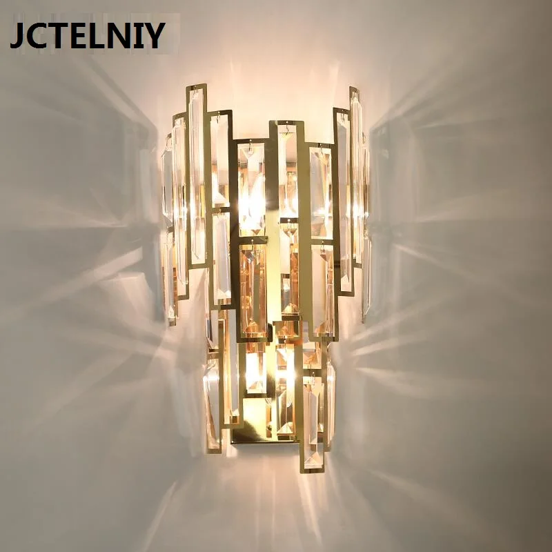 Золотистая резная Хрустальная настенная лампа прикроватная украшение для