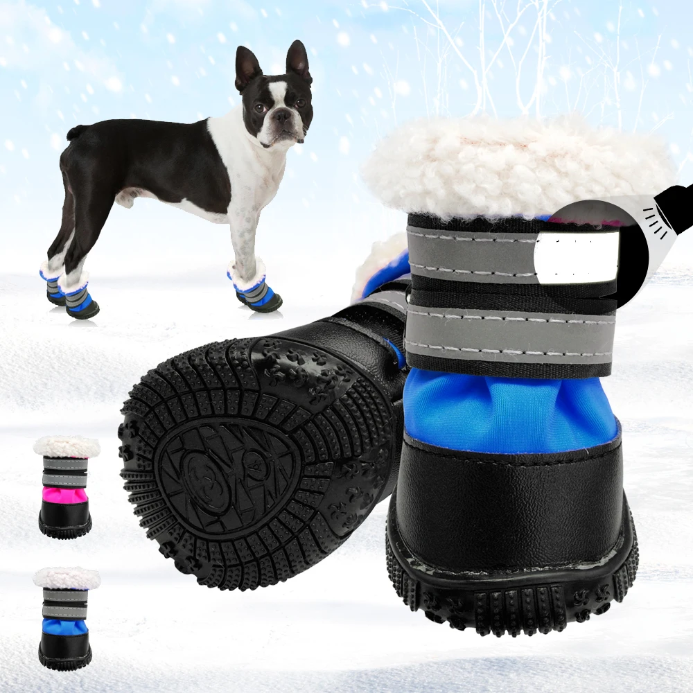 

Зимняя теплая обувь для собак Нескользящая хлопковая Светоотражающая обувь для домашних животных для маленьких и средних собак толстые но...