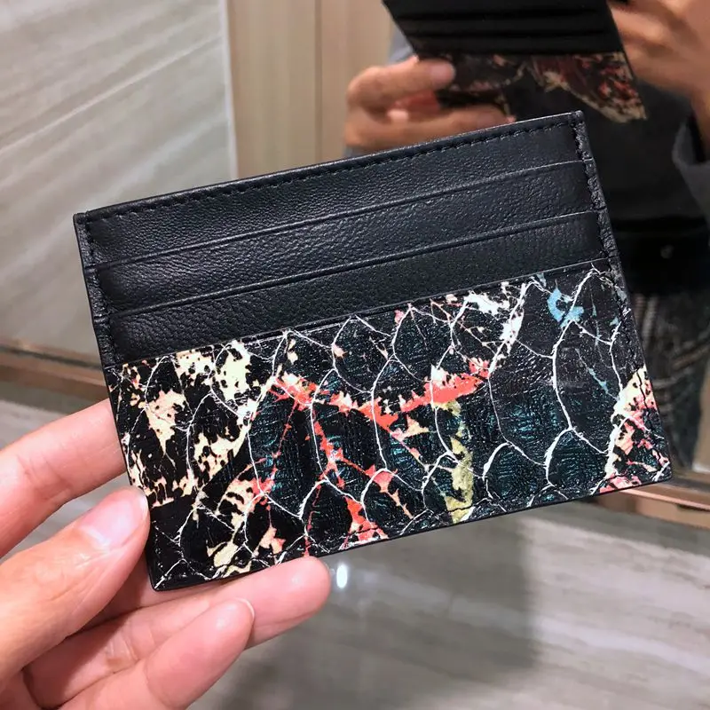 Card Holder CAJIFUCO ультратонкая кожа питона Porte Carte змеиная кожа кредитный держатель для карт кожаный кошелек для монет - Цвет: Card Holder