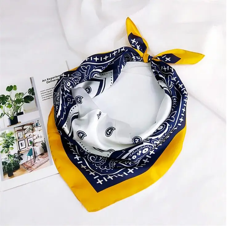 Новая Осенняя Женская Модная шелковая квадратная Шаль атласная сумка банданы