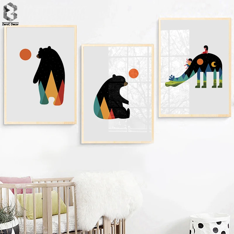 

Bear Camel Cactus Baby Animals Art Print Poster, Safari Animals Picture Nordic Canvas Painting Kids Room Nursery Wall Decor