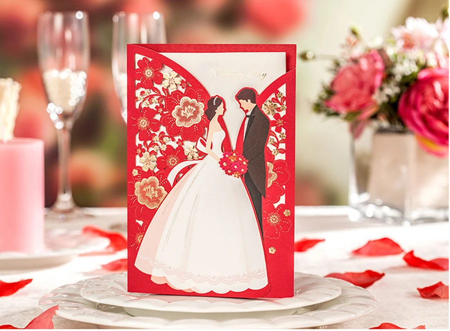 1 шт. красная лазерная резка свадебные пригласительные открытки с элегантным