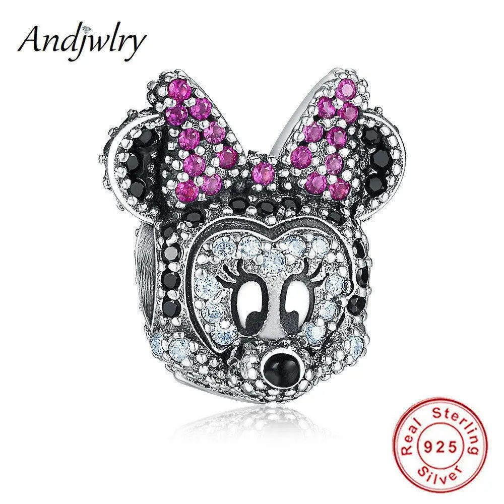 Fit Pandora шармы 925 пробы серебро браслет бусины Микки, Минни шармы мультфильм бусины для изготовления ювелирных изделий Berloque