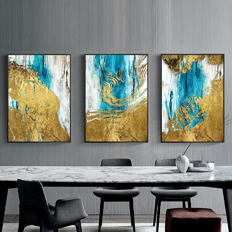 Абстрактная синяя Золотая картина маслом современная ручная росписветильник