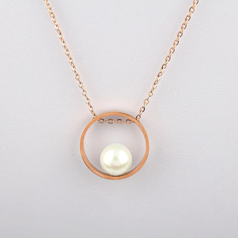 Жемчужное круглое ожерелье для женщин из титановой стали с розой модное женское