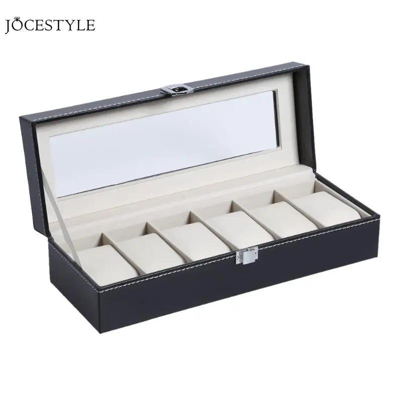 Six Grid 2/6/10 Grids PU Leather Watch Box Clock Watches Jewelry Storage Boxes for Professional Holder Organizer Case Display - Color: Six Grid