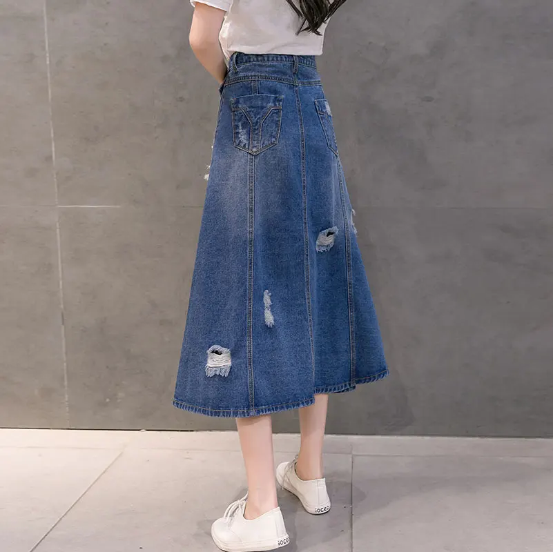 Бесплатная доставка 2019 однобортные Длинные до середины икры трапециевидные юбки