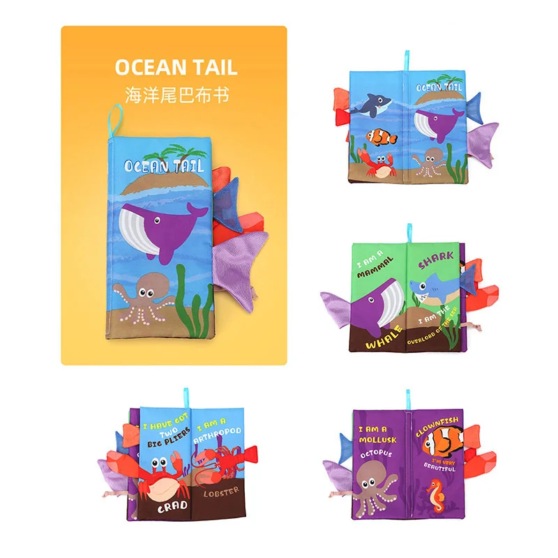ocean tail 23x11.5cm Картонные детские игрушки книжки из мягкой ткани звук шелеста детские развивающие кролик погремушка в коляску новорожденная кроватка детские игрушки 0-24 месяца - Цвет: ocean tail 23x11.5cm