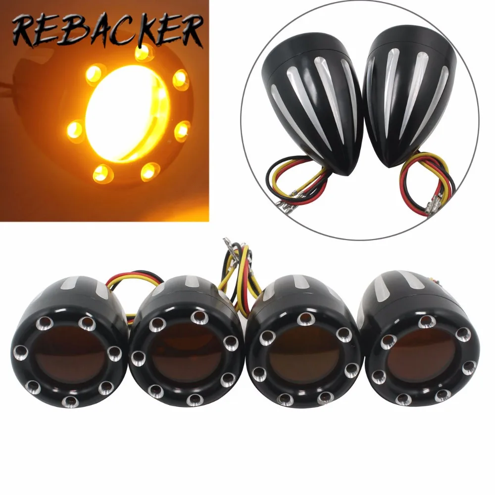 

REBACKER CNC Black Motorcycle Front Rear Turn Light Indicator Led Lights For Harley Sportster Touring Dyna Softail, 1 or 2 Pair