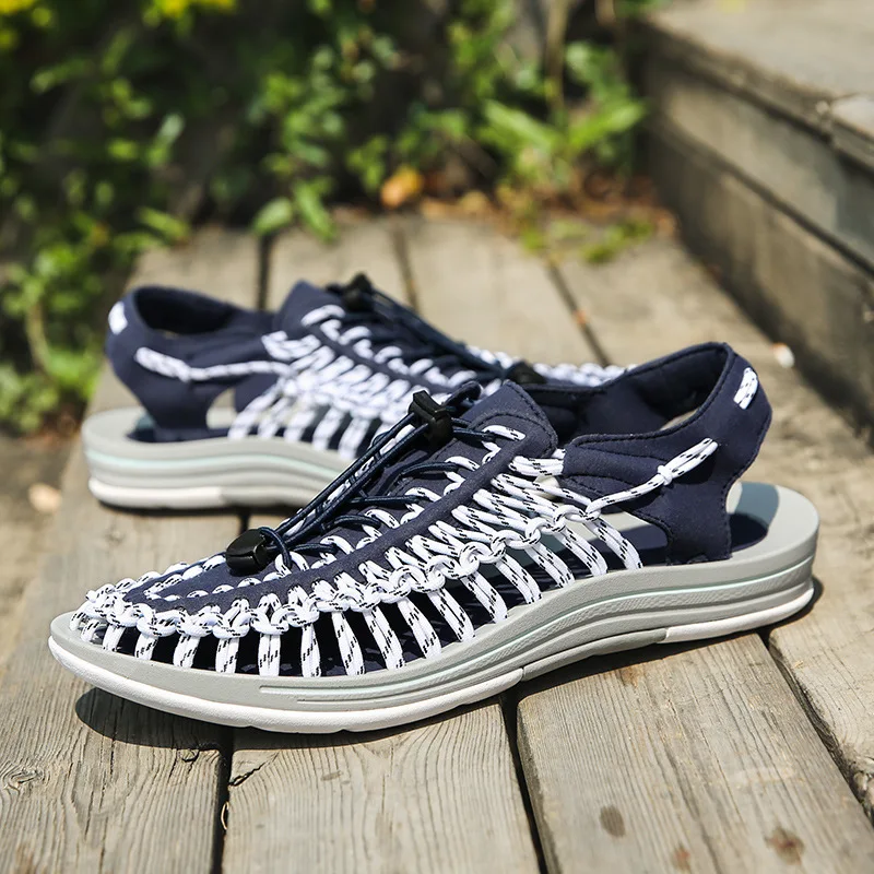 Water Shoes Beach Men's Woven New Style Leisure Sandals Tide Vietnam Rome Korean Style Mesh Slippers Breathable Summer Sandals