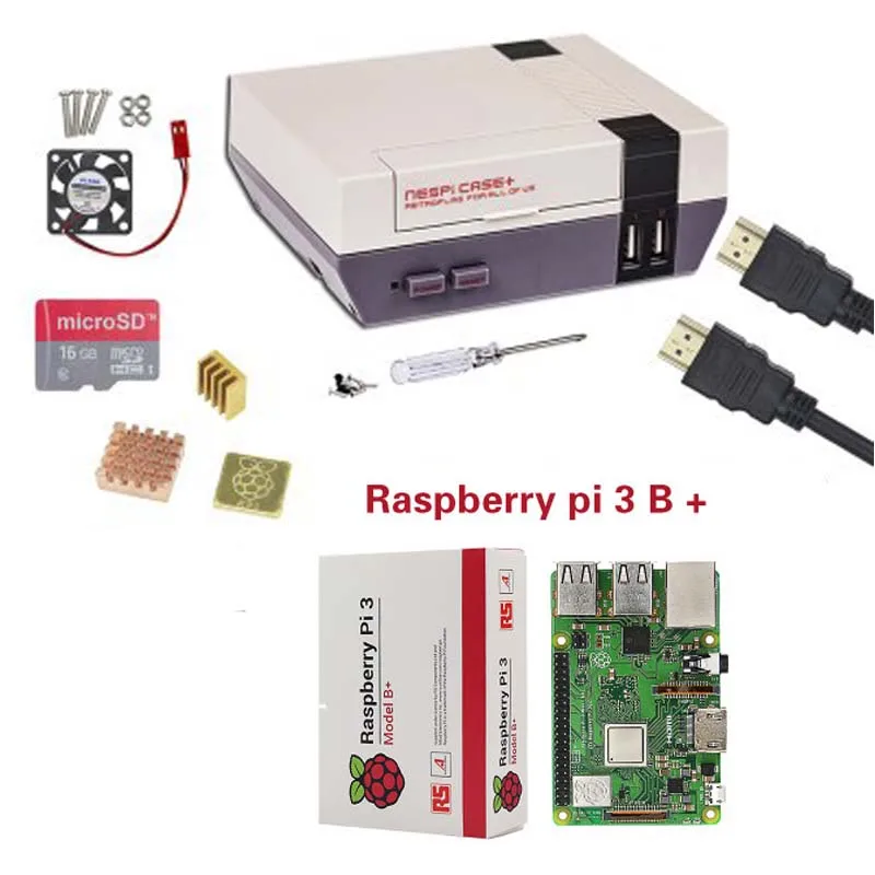 Новый NESPi чехол + Raspberry Pi 3 Model B Наборы 16/SD картой памяти на 32 ГБ вентилятор