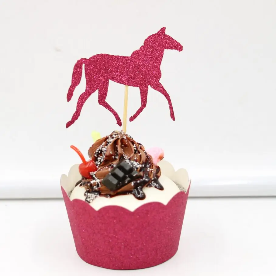 12 комплектов мини-держатель для кексов + конский выбор вечеринки Детские