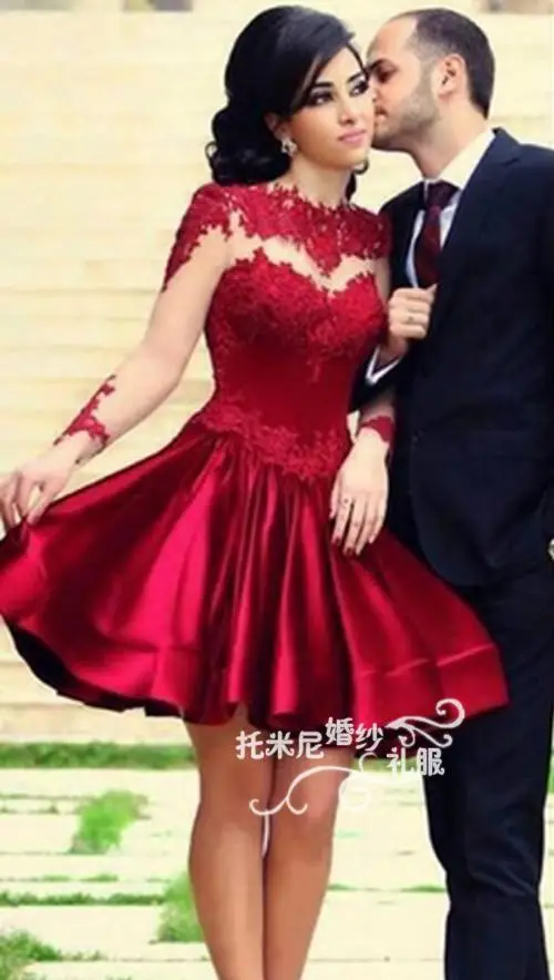 Красное кружевное платье с аппликацией короткие платья для выпускного вечера