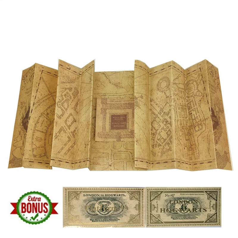 1 map 2 tickets Новая популярная карта мародера hp Harry Wizard школьный билет Студенческая коллекция подарки вееры Вечерние - Цвет: 1 map 2 tickets