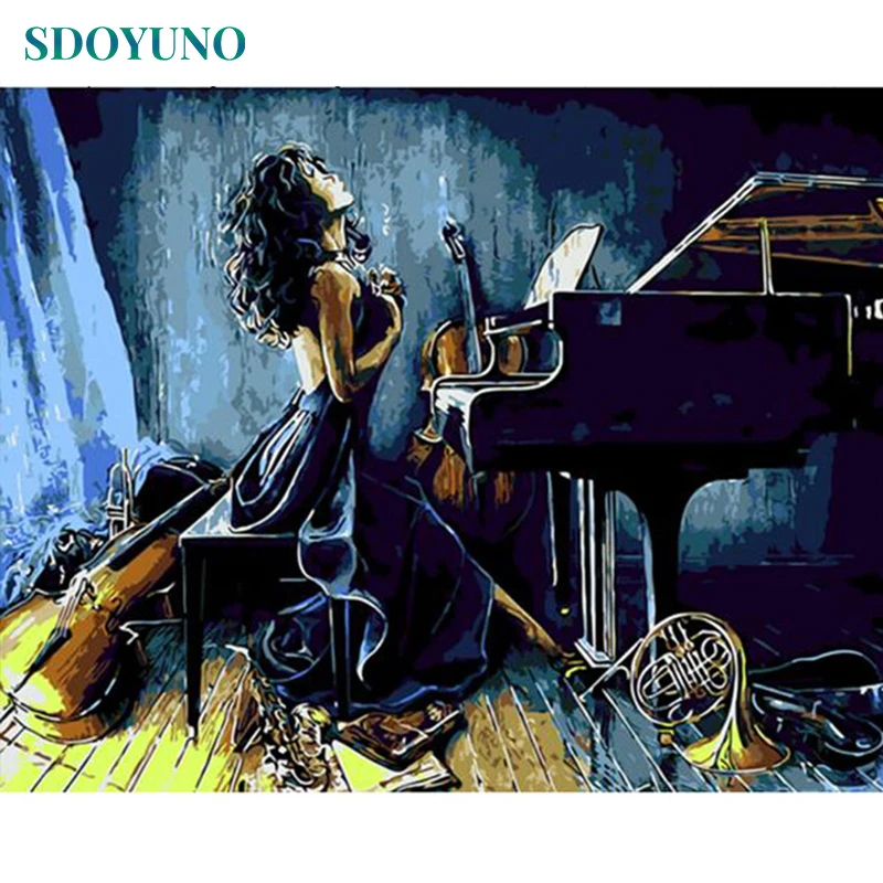 SDOYUNO Frame DIY Painting By Numbers Kits Piano Women Figure Acrylic Paint On Canvas &amp Calligraphy 40x50cm | Дом и сад