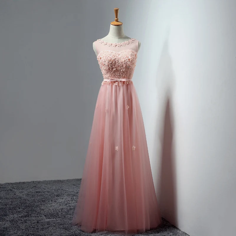 Robe De Soiree, розовое кружевное серое вечернее платье с аппликацией, без рукавов, на шнуровке, вечернее платье на выпускной, для невесты, банкета, длинные платья для выпускников - Цвет: Розовый