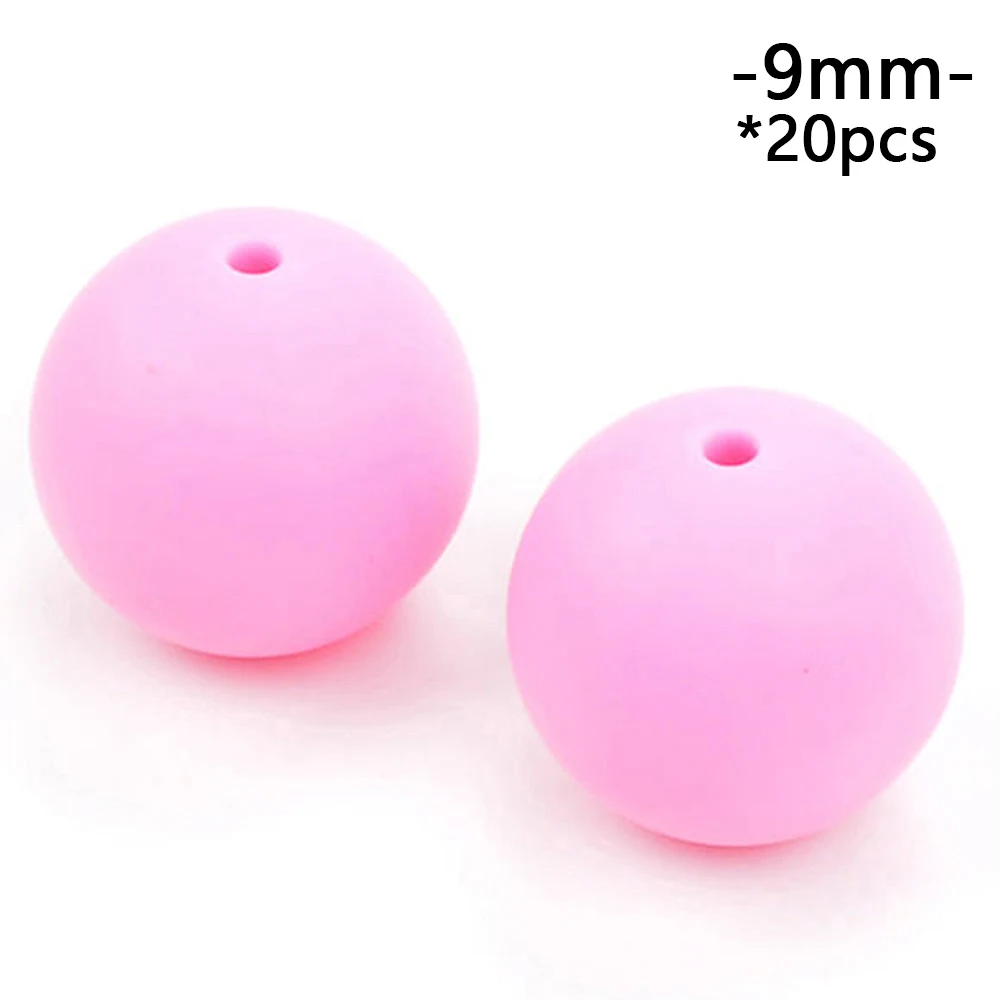 pink LOFCA 9 мм 20 шт./лот Силиконовые бусы для прорезывания зубов DIY Ювелирные изделия Игрушки для малышей пищевой прорезыватель BPA бесплатно жевательные красочные прорезыватели - Цвет: pink