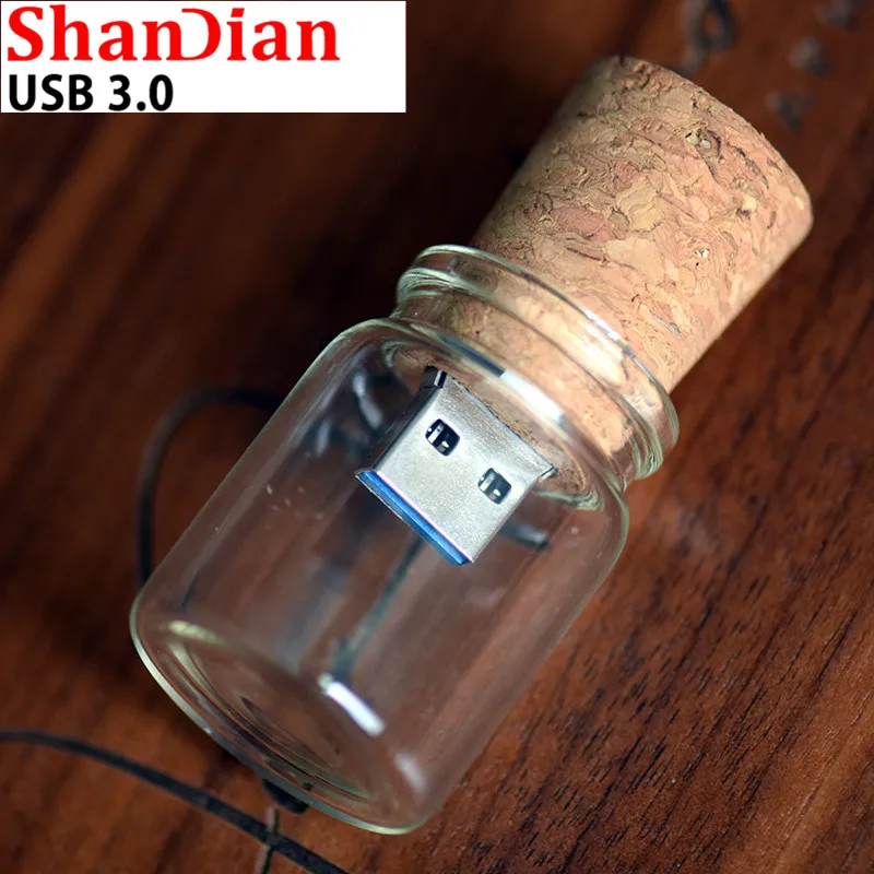 SHANDIAN горячий USB3.0 стеклянный Дрифт флакон мягкий флэш накопитель из дерева USB 4 ГБ 8