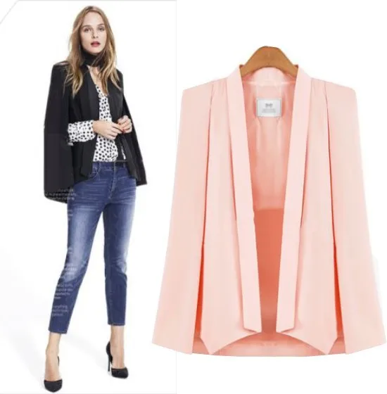 Повседневный однотонный пиджак с длинными рукавами отложным воротником белого и