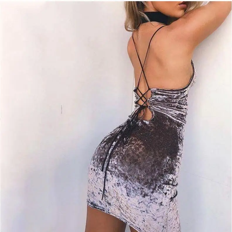 Женское мини платье JOYINPARTY коричневое с открытой спинкой без рукавов тонкими