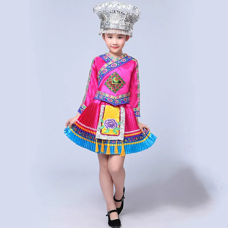 Костюм китайского народного танца детский танцевальный костюм Hmong с китайскими