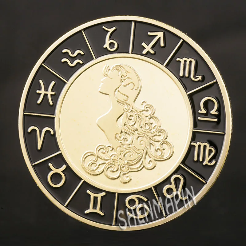Virgo 12 созвездий памятная монета талант персонаж Астрология алмаз-набор Солнце Луна Созвездие коллекционные монеты подарки - Цвет: Virgo