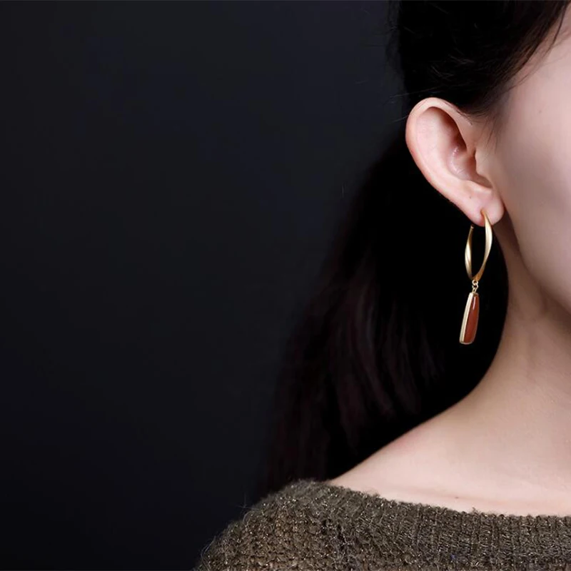 Женские серьги из серебра 100% пробы с натуральным агатом|Серьги-подвески| |