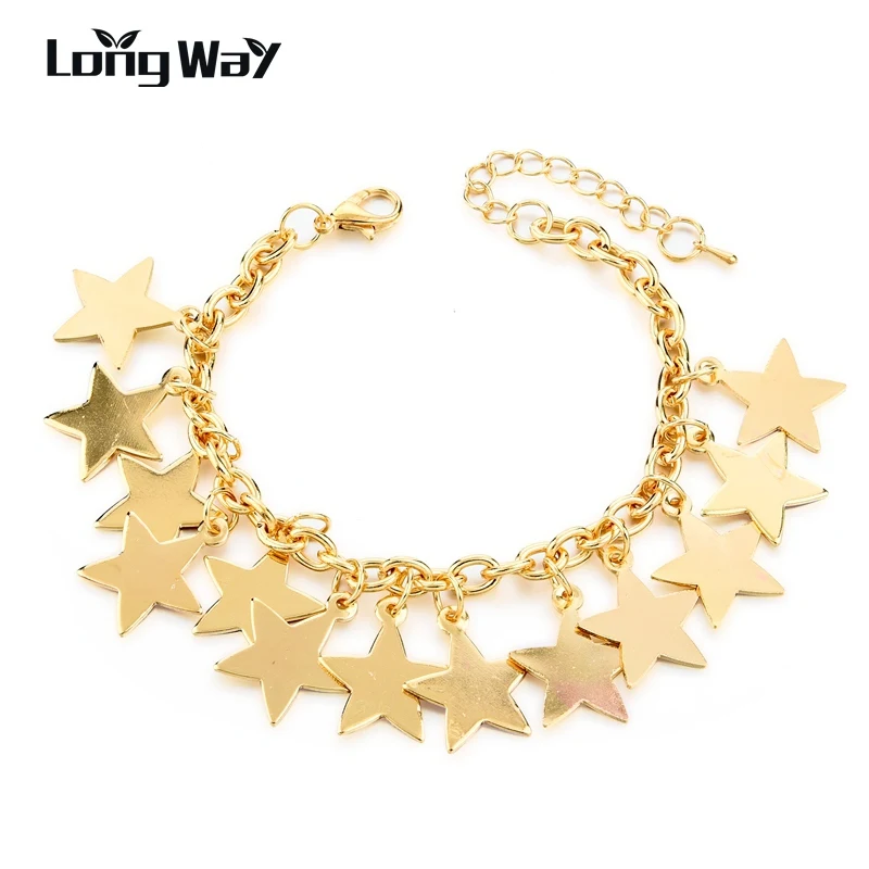 

LongWay Gold Color Star Chain & Link Bracelet & Bangle Famous Brand Bracelets For Women Christmas Gifts SBR160324