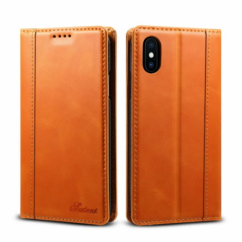 Magnet Flip Genuine Leather Mobile Phone Case For iphone7 8 Plus X XS Max XR Slim Card Slot Protecitve Cover - Цвет: Оранжевый