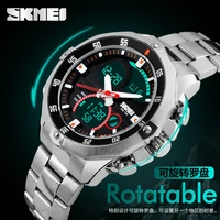 skmei luxury brand watches mens stainless steel analog digital watch man shock resist clock fashion casual business quartz watch