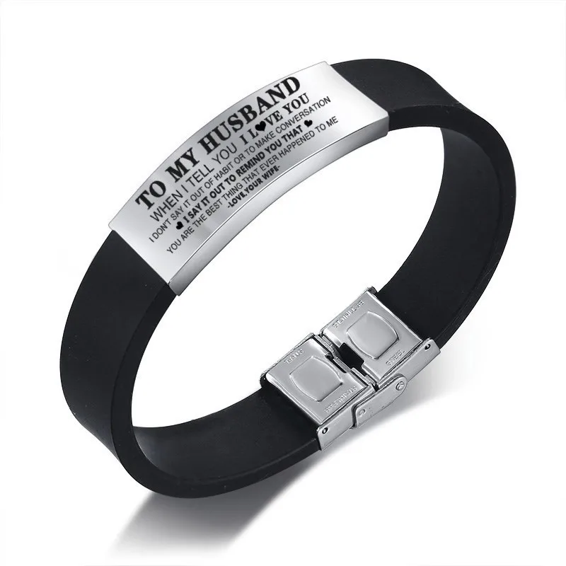 8 Vnox Custom TO HUSBAND Bracelets for Men Black Silicone Wrist Band with Stainless Steel Tag Valentine's Day Gift for Him - Metal Color: 8