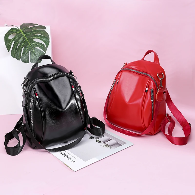 Женский рюкзак из искусственной кожи на молнии черный/розовый/красный школьный