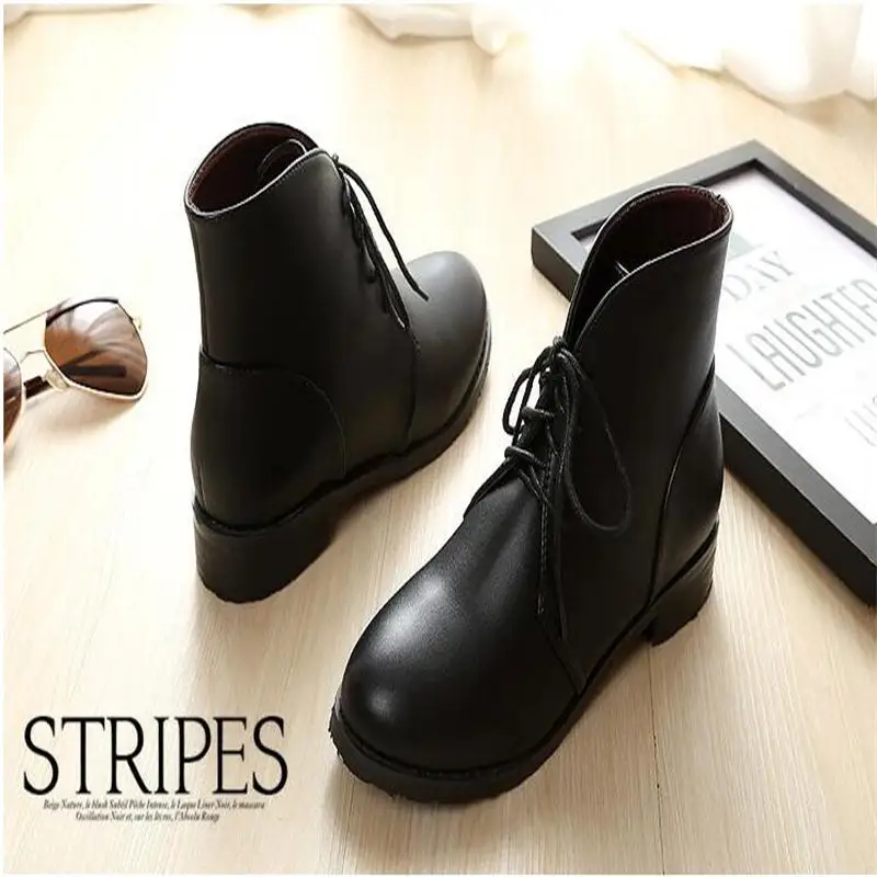 Taomengsi Women's Boots Brown Plus Velvet Thickening Martin Front Strap Lace-Up Round Toe Ladies black ZE33-43 | Обувь