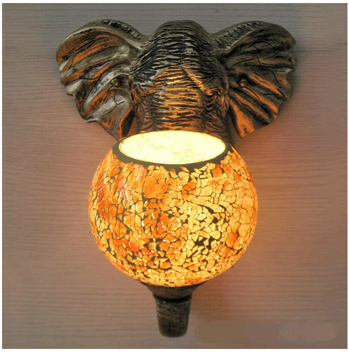 exotic India southeast Asia mediterranean resin elephant mosaic glass e27 wall lamp for restaurant aisle balcony bar hotel 1928 | Освещение