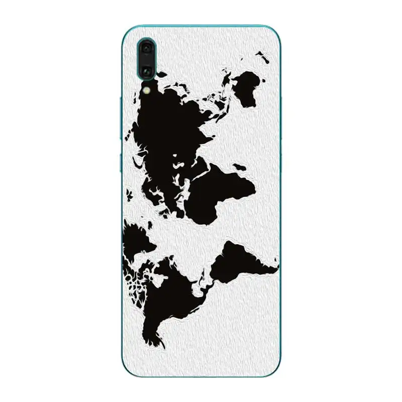 N474 World Map Soft TPU Silicone Cover For Huawei Y5 Y6 Y7 Y9 Prime Pro 2017 2018 2019 Case |