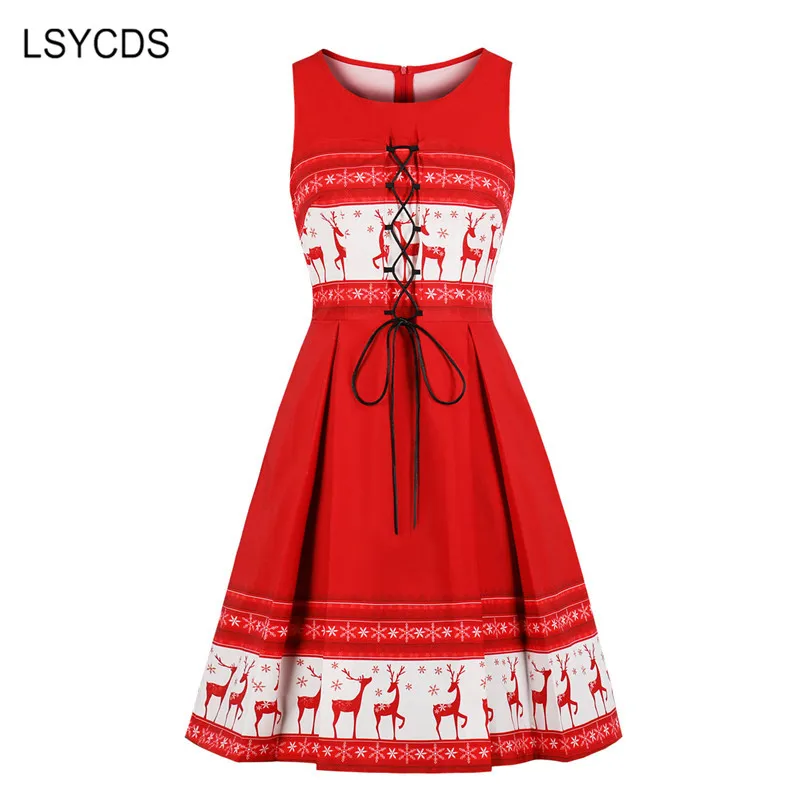 LSYCDS Новое рождественское платье для женщин с принтом лося тонкого размера плюс S