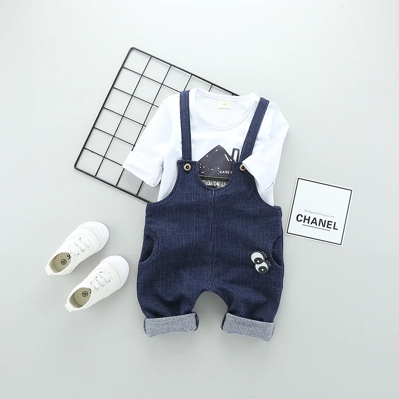 Spring Baby Clothes Set Long Sleeve Autumn 1-3Y Cartoon House pattern Boys T shirts+Overall Pants 2pcs Cotton Casual Suits | Детская